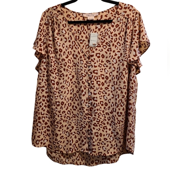 NWT Penningtons Button-up flutter sleeve blouse X - Picture 1 of 9